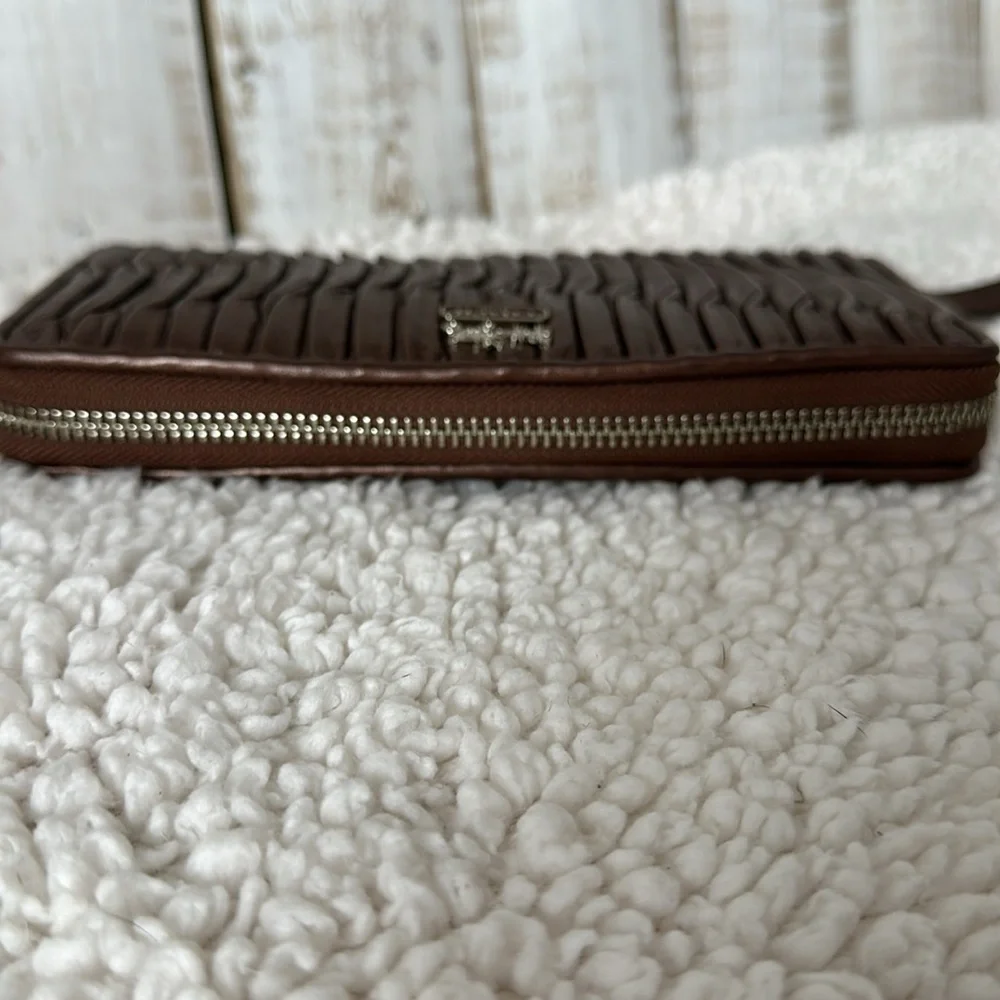 Coach Metallic Bronze Madison Gathered Leather Accordion Zip Wallet